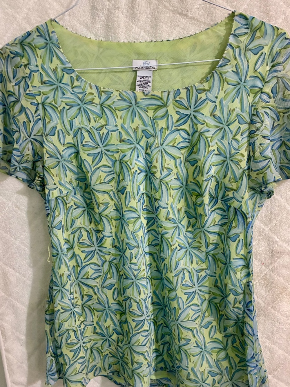 Jaclyn Smith Womwns Blue Floral Print Poly Blouse Size L